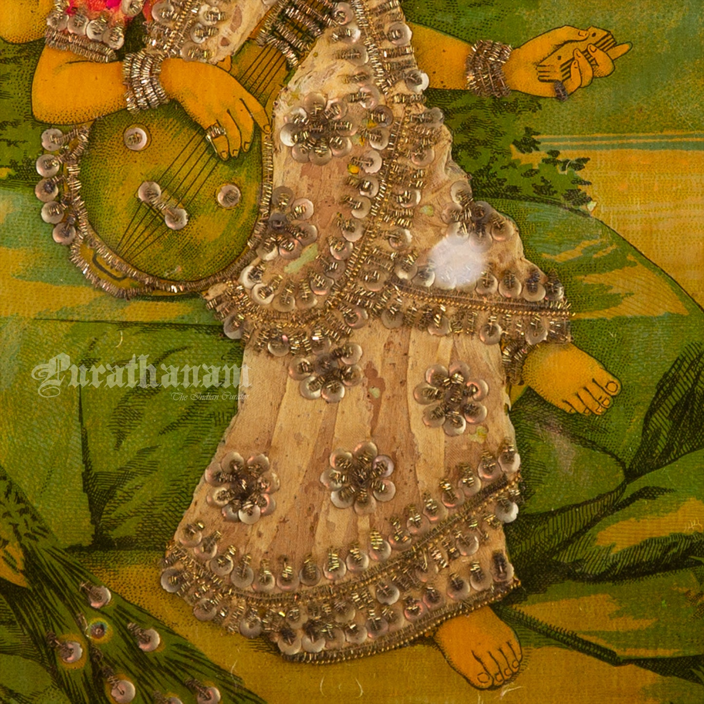 Saraswati by Ravi Varma - Oleograph Print (Embellished)