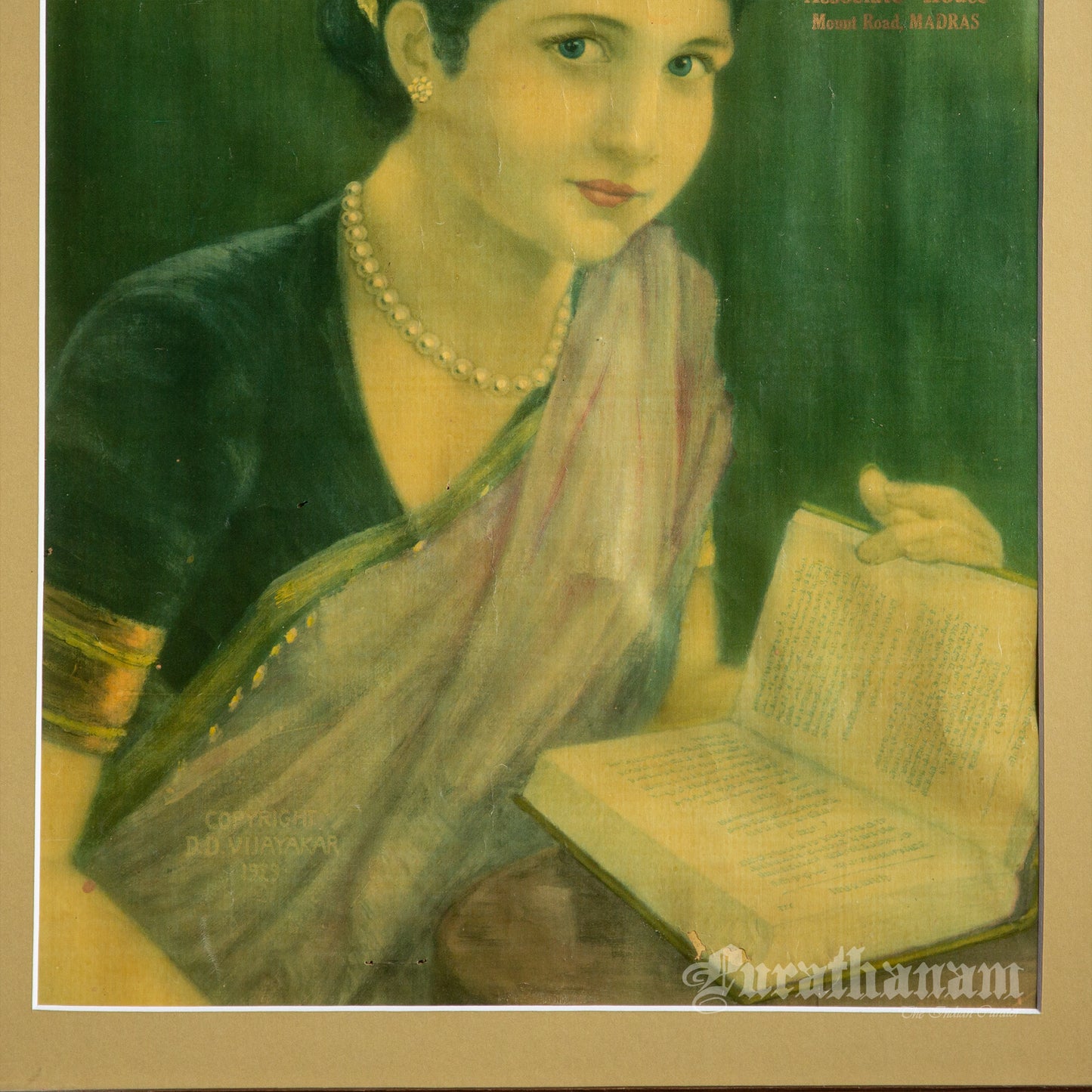 A Colonial Women with an open book (Oleograph Print)