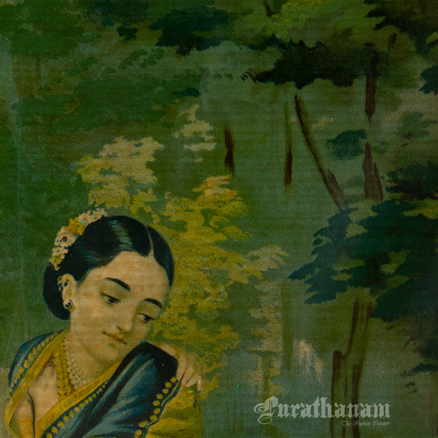 Arjun Subhadra by Ravi Varma - Oleograph Print Embellished