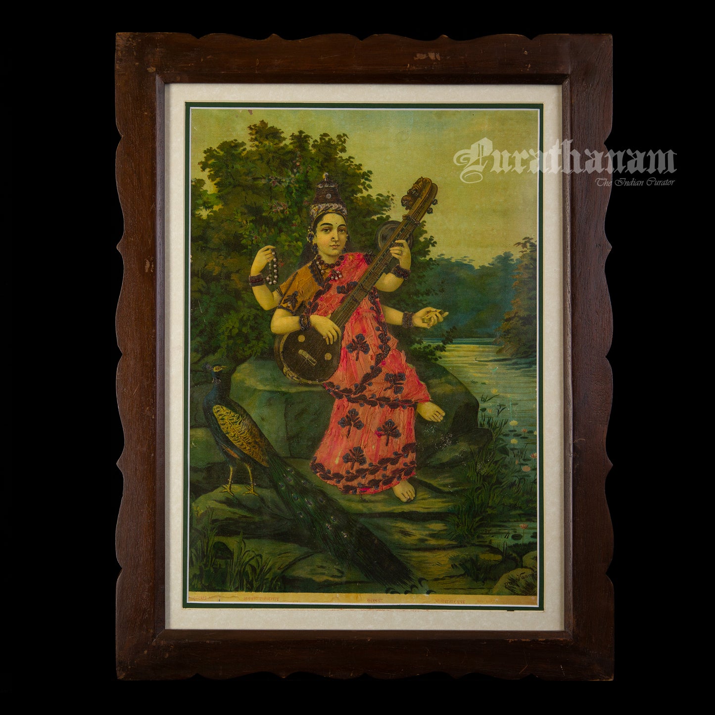 Saraswati by Ravi Varma - Oleograph Print - Enbellished