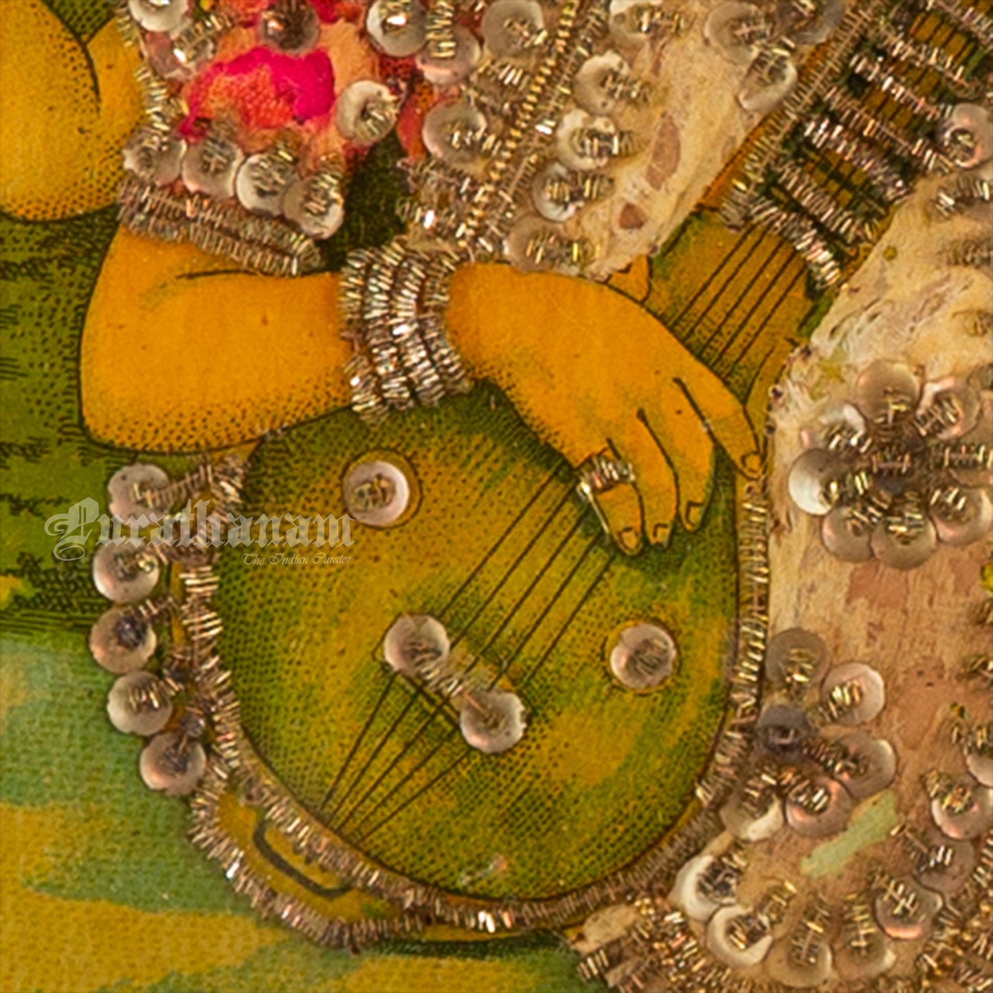 Saraswati by Ravi Varma - Oleograph Print (Embellished)