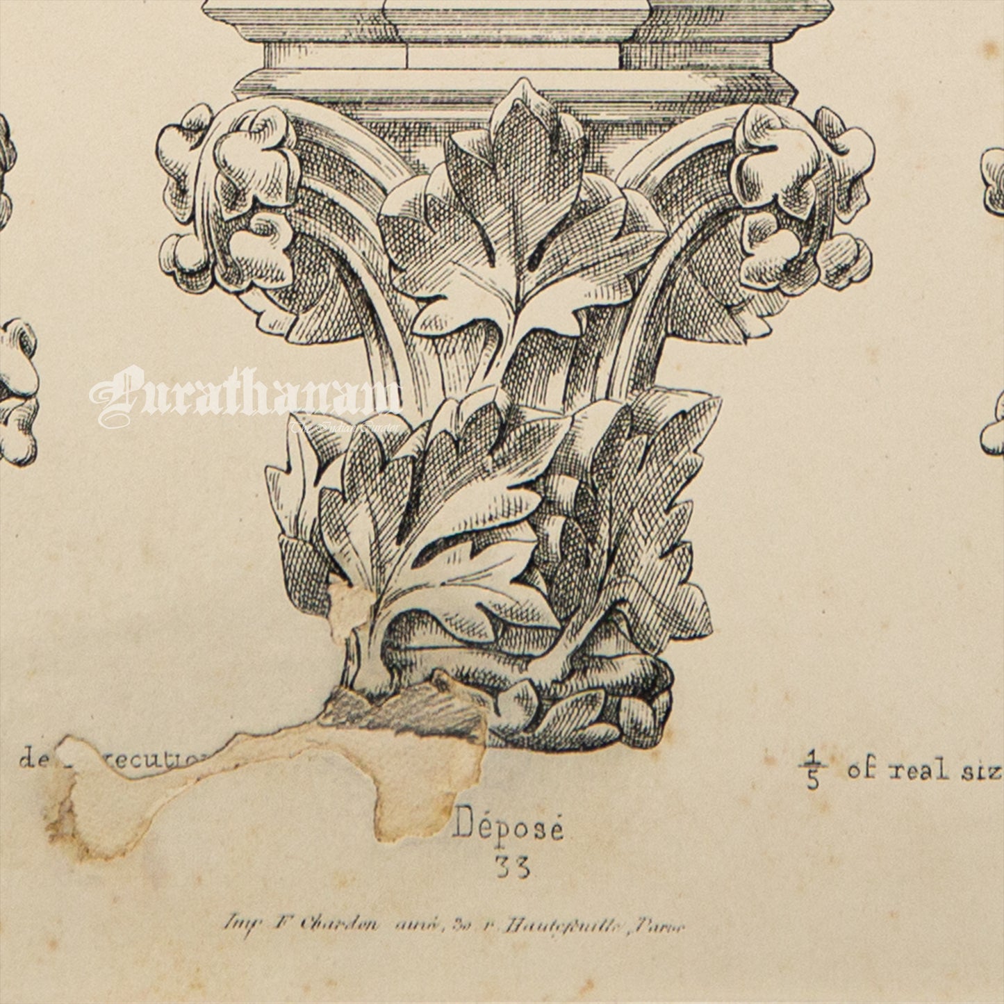 Medieval Architecture & Art-Auxerre - Plate 7 (Capital of Choirs) (Steel Engraving)