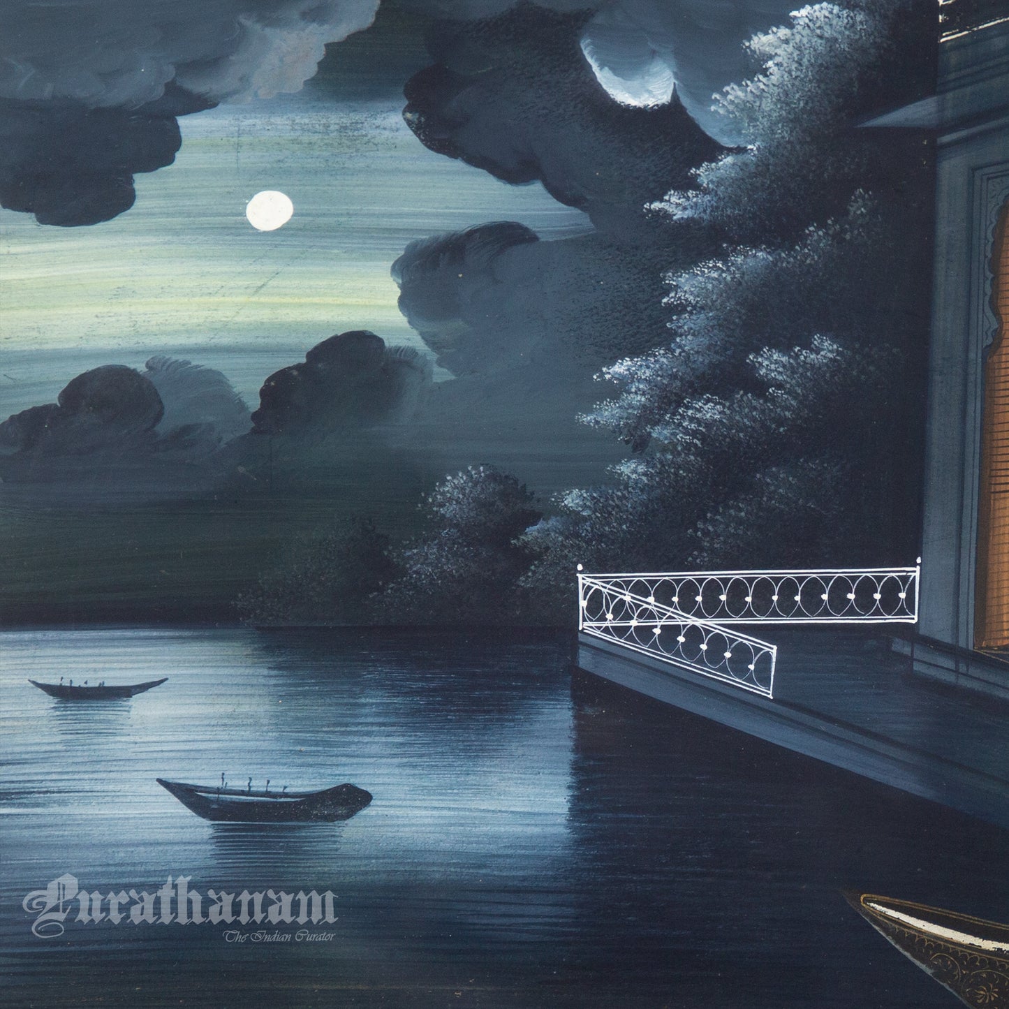 Radha Krishna - Madhura Chandni (Sweet Moonlight) watercolor Painting by Khubiram Gopilal