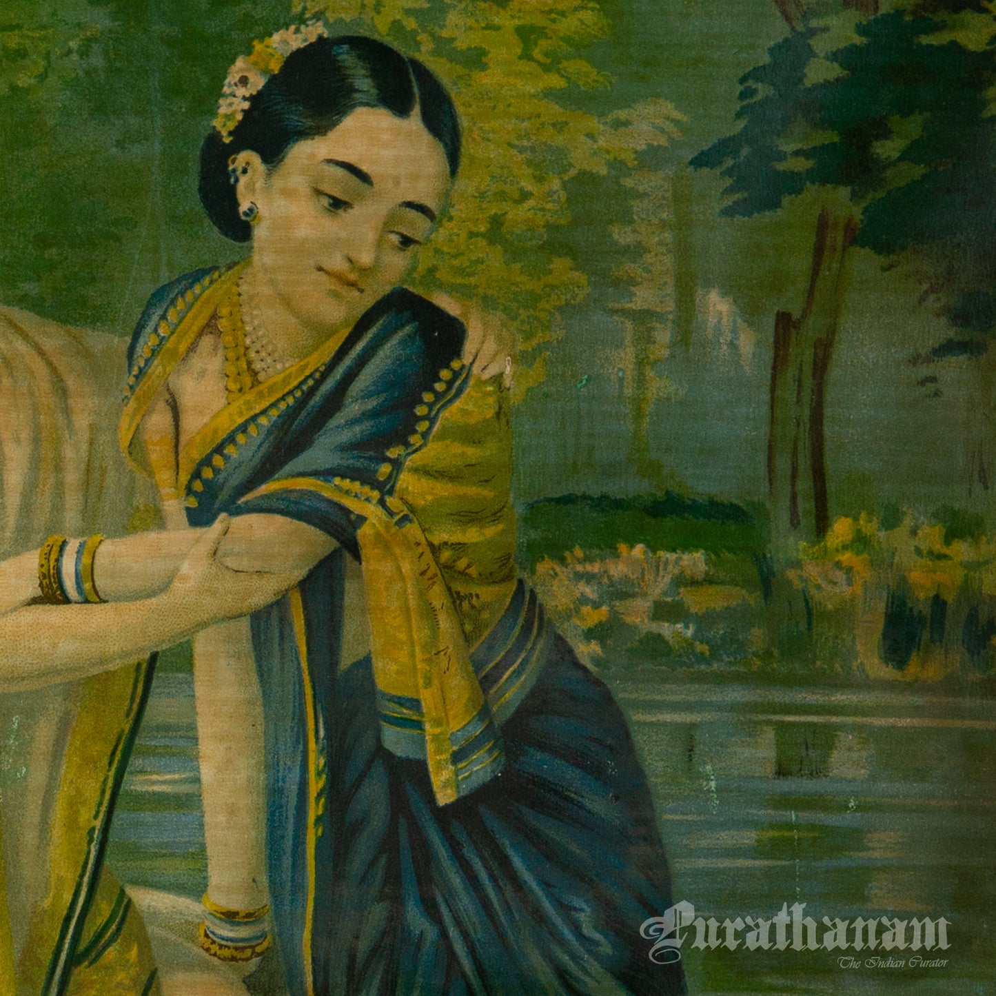 Arjun Subhadra by Ravi Varma - Oleograph Print Embellished