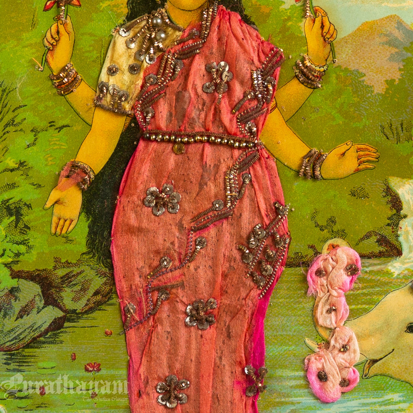 Lakshmi - Oleograph Print (Ravi Varma) - Enbellished