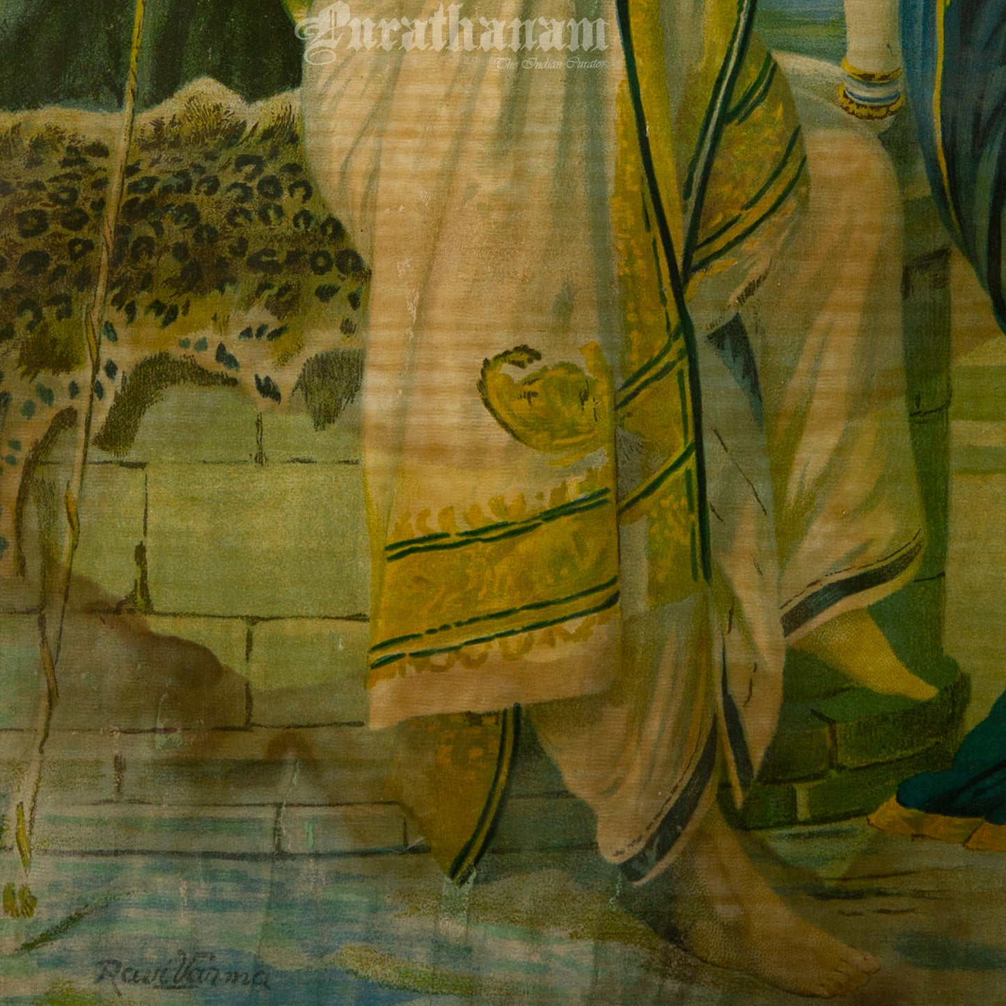 Arjun Subhadra by Ravi Varma - Oleograph Print Embellished
