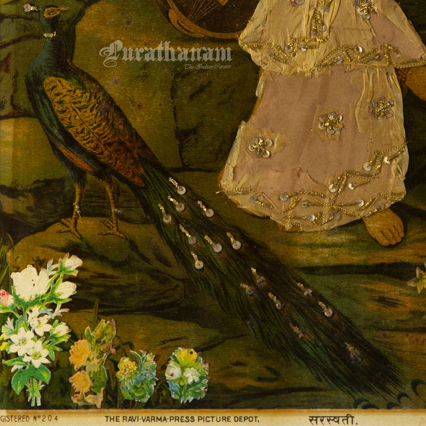 Saraswati by Ravi Varma - Oleograph Print - Enbellished