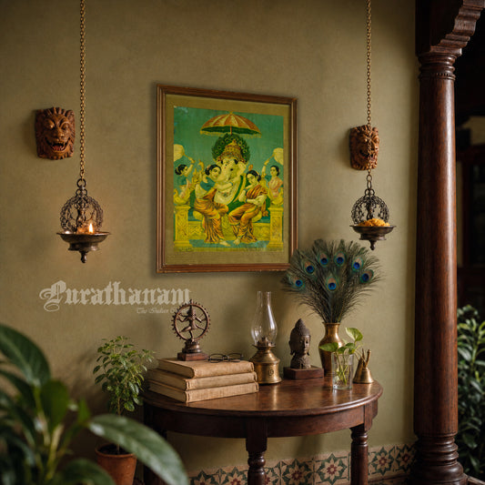 Riddhi Siddhi Ganapati by Ravi Varma - Oleograph Print