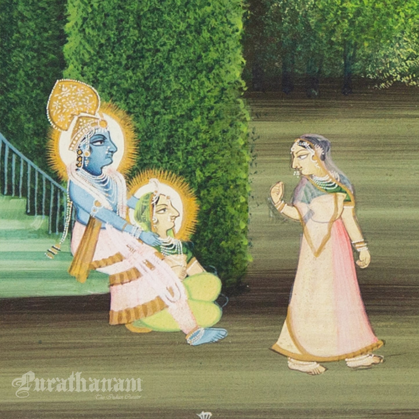Radha Krishna in Braj - watercolor Painting by Khubiram Gopilal