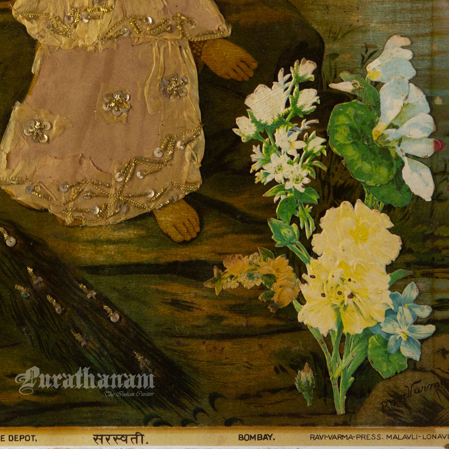 Saraswati by Ravi Varma - Oleograph Print - Enbellished