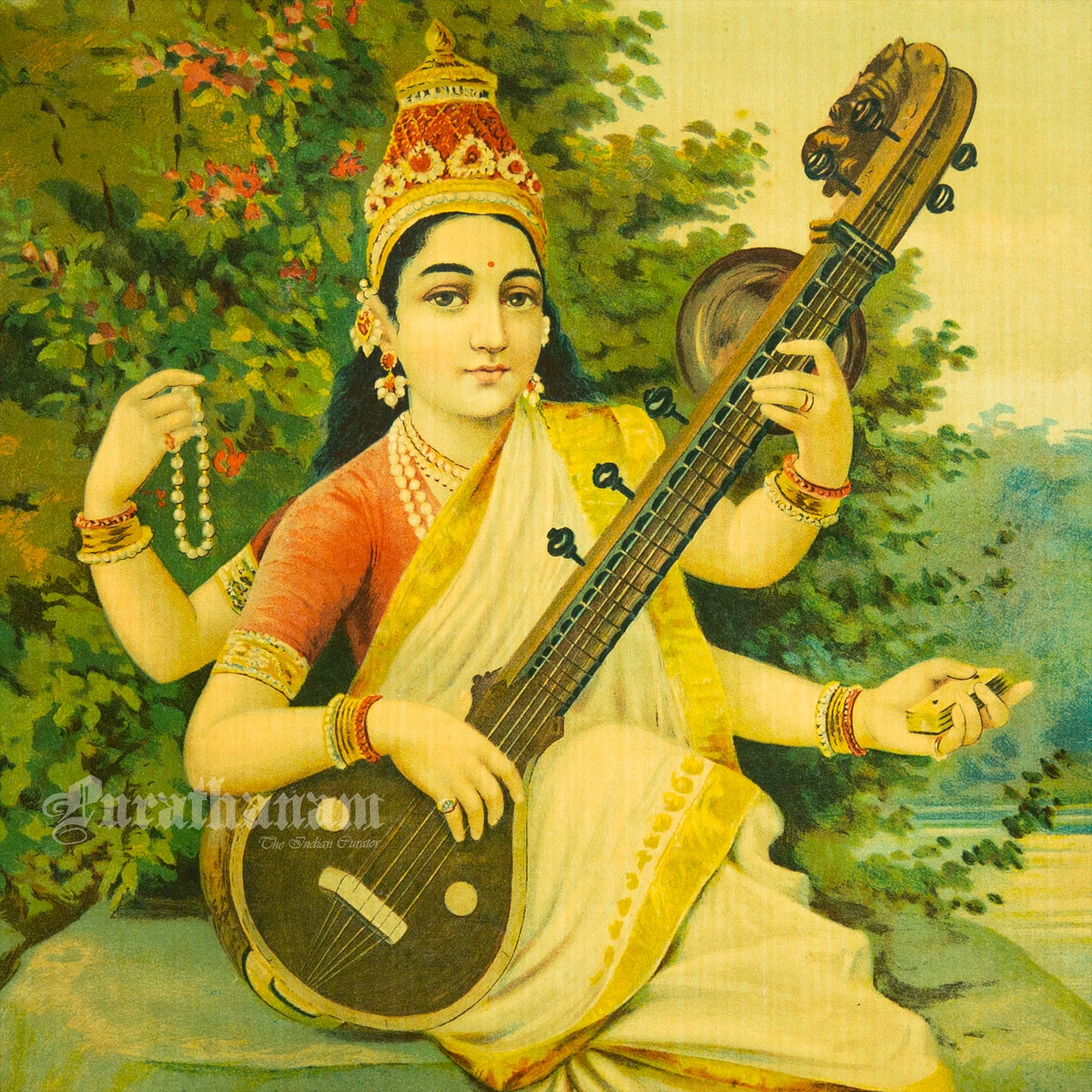 Saraswati - Oleograph Print (Ravi Varma)
