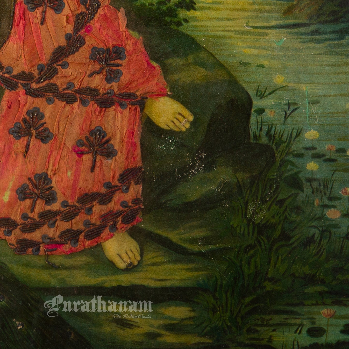 Saraswati by Ravi Varma - Oleograph Print - Enbellished