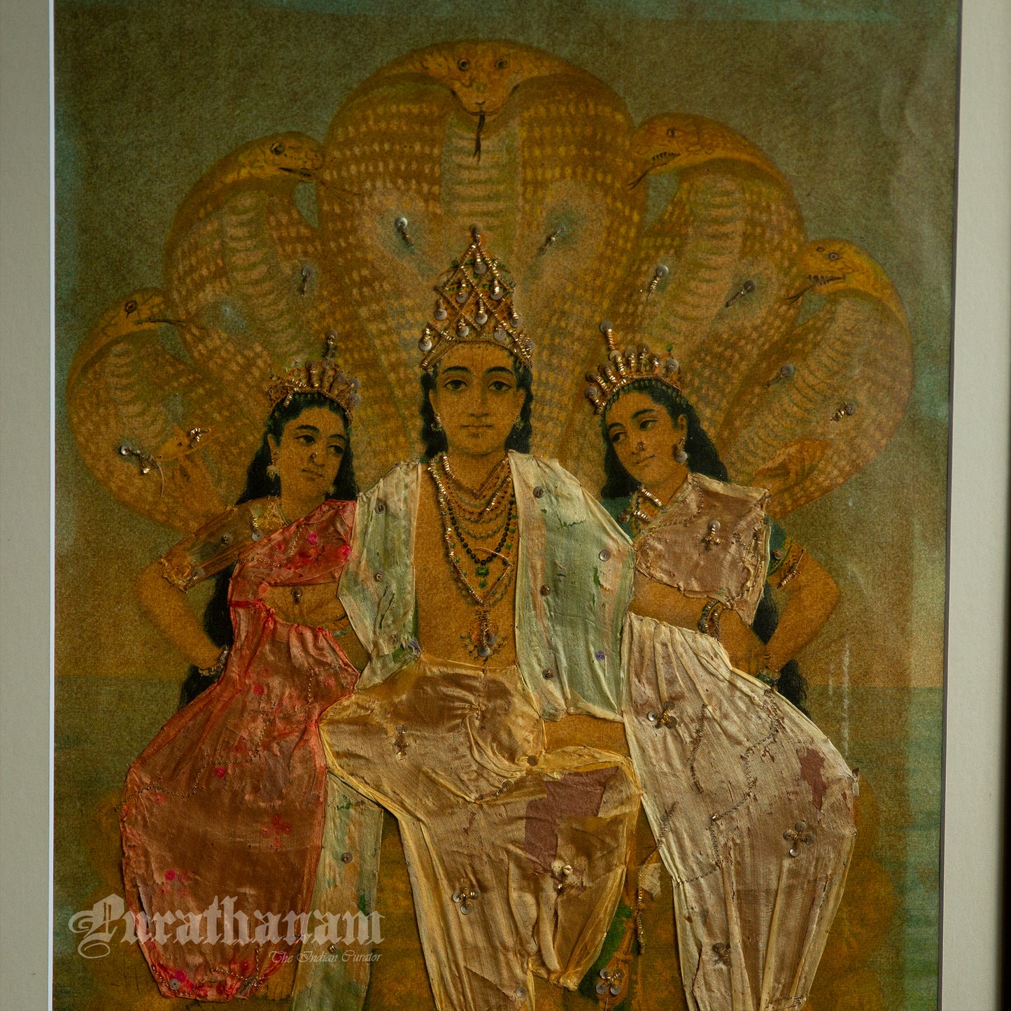 Shesh Narayan by Ravi Varma- Embellished Oleograph Print