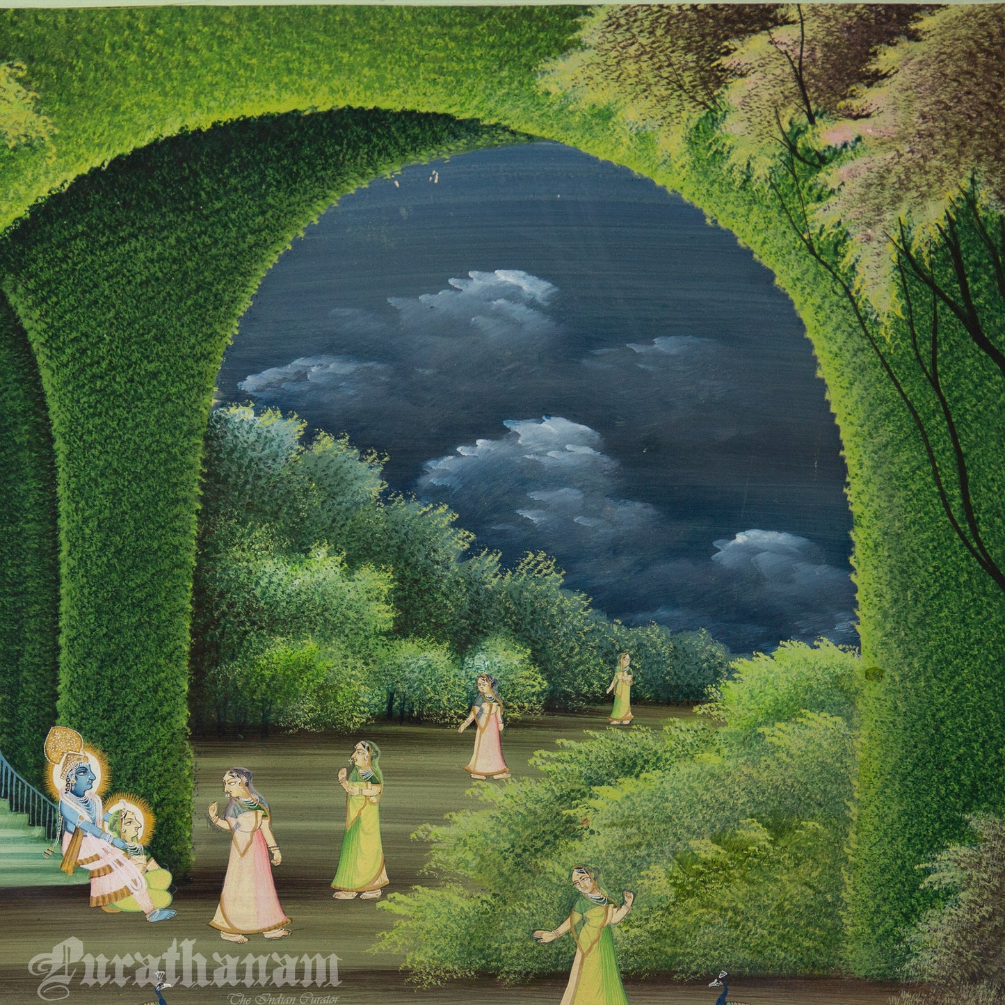 Radha Krishna in Braj - watercolor Painting by Khubiram Gopilal