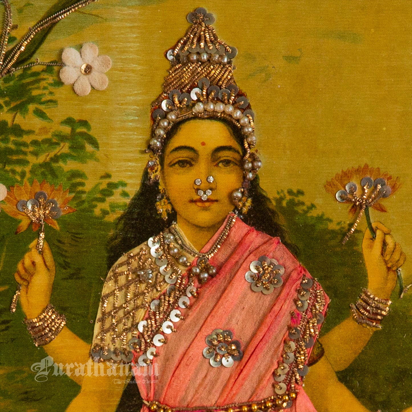 Lakshmi by Ravi Varma - Oleograph Print (Embellished)