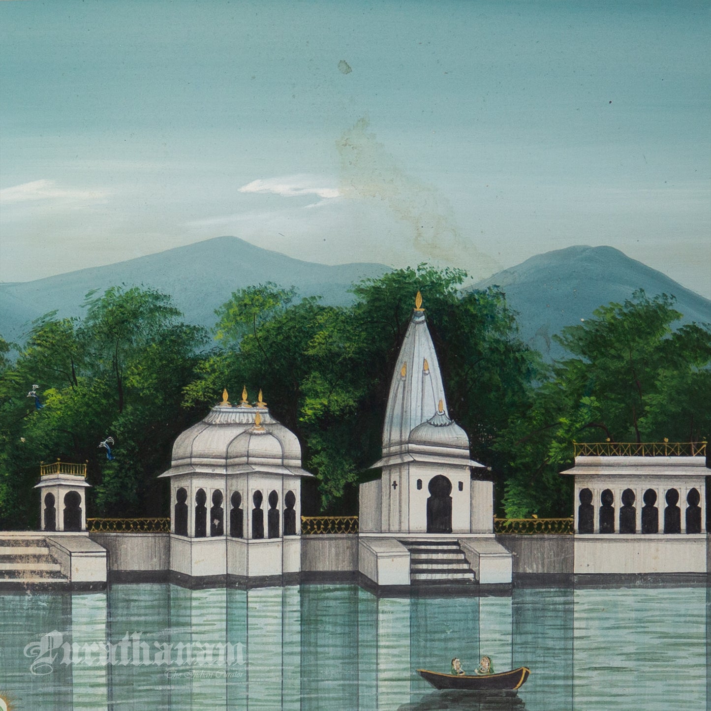 Radha Krishna - Nauka Vihar (Boat ride) watercolor Painting by Khubiram Gopilal