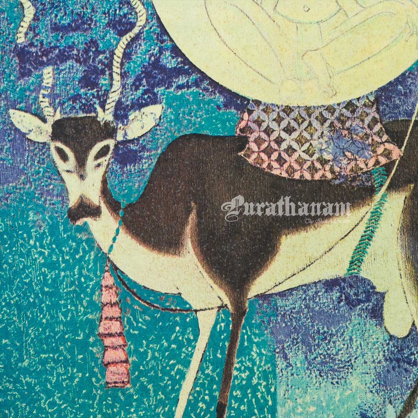 Chandra, The Moon God with his vehicle, an Antelope - Air-India collection (Offset Print)