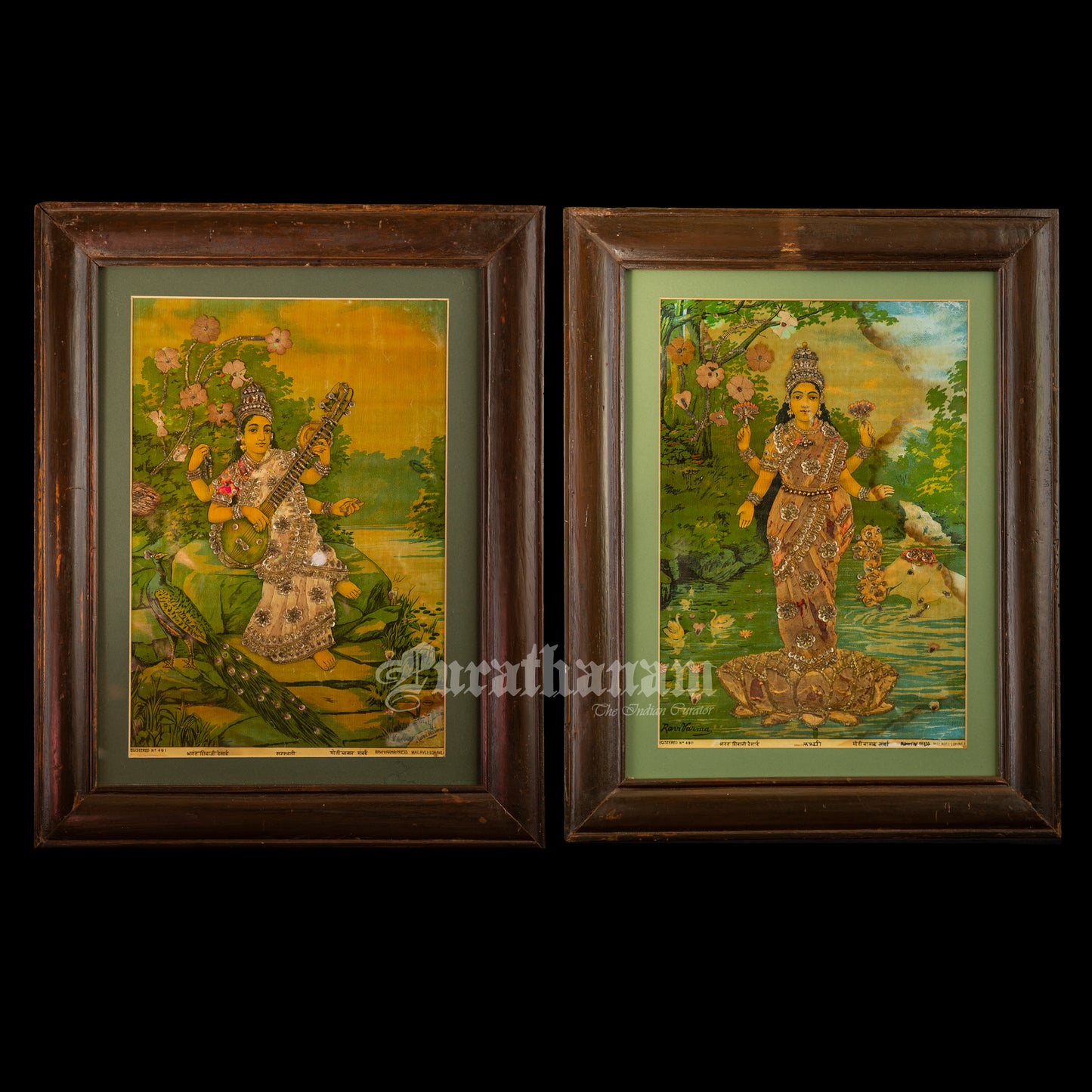 Saraswati by Ravi Varma - Oleograph Print (Embellished)