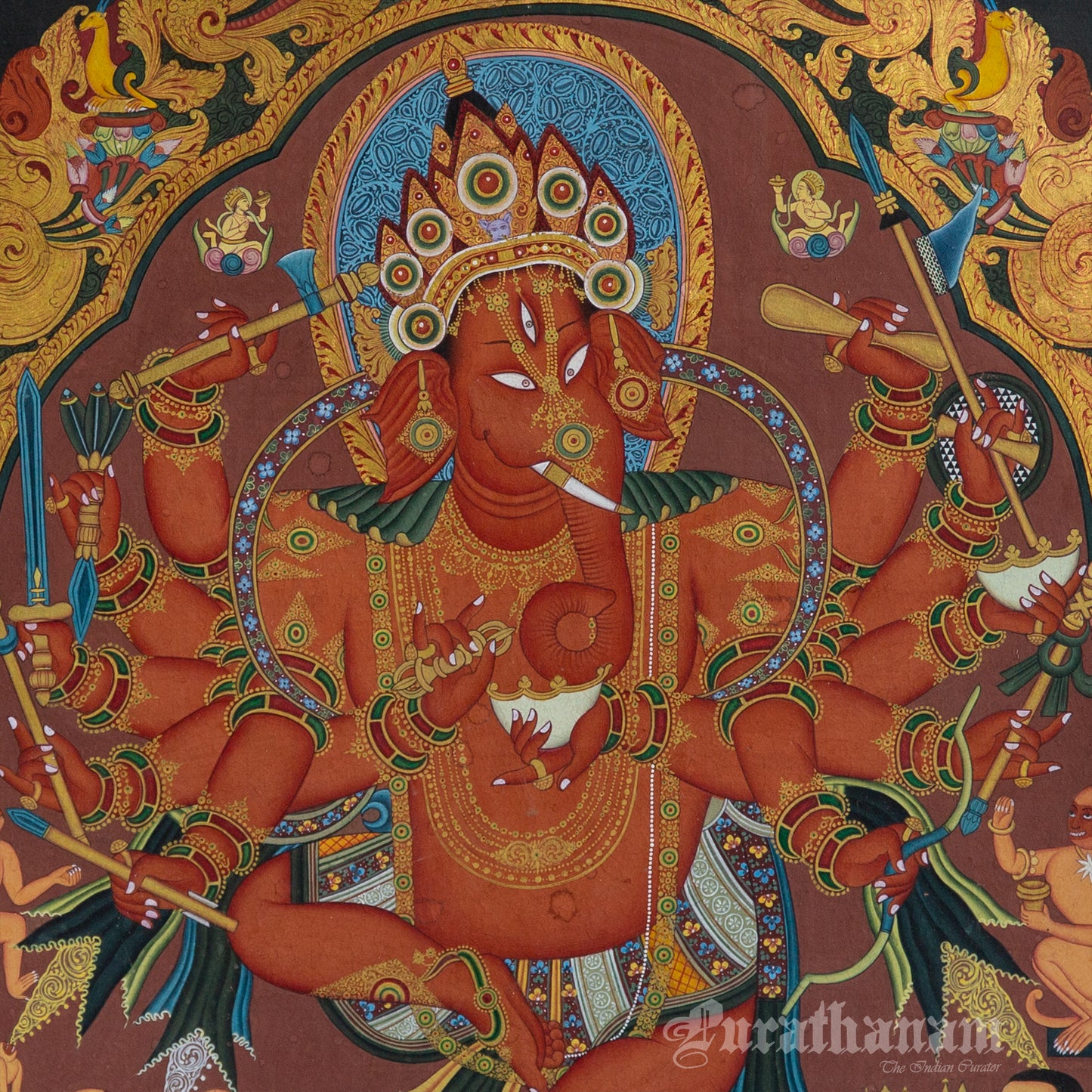 12-Armed Maha Rakta Ganapati - Tibetan thangka Art