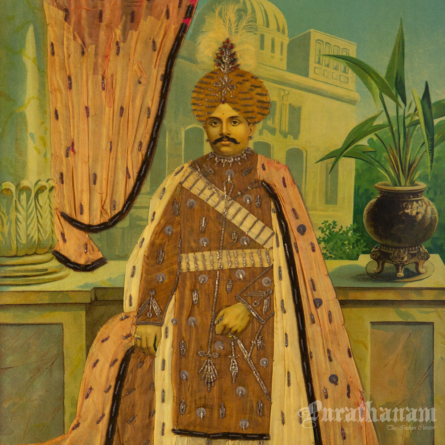Maharaja of Mysore by Ravi Varma - Oleograph Print Embellished