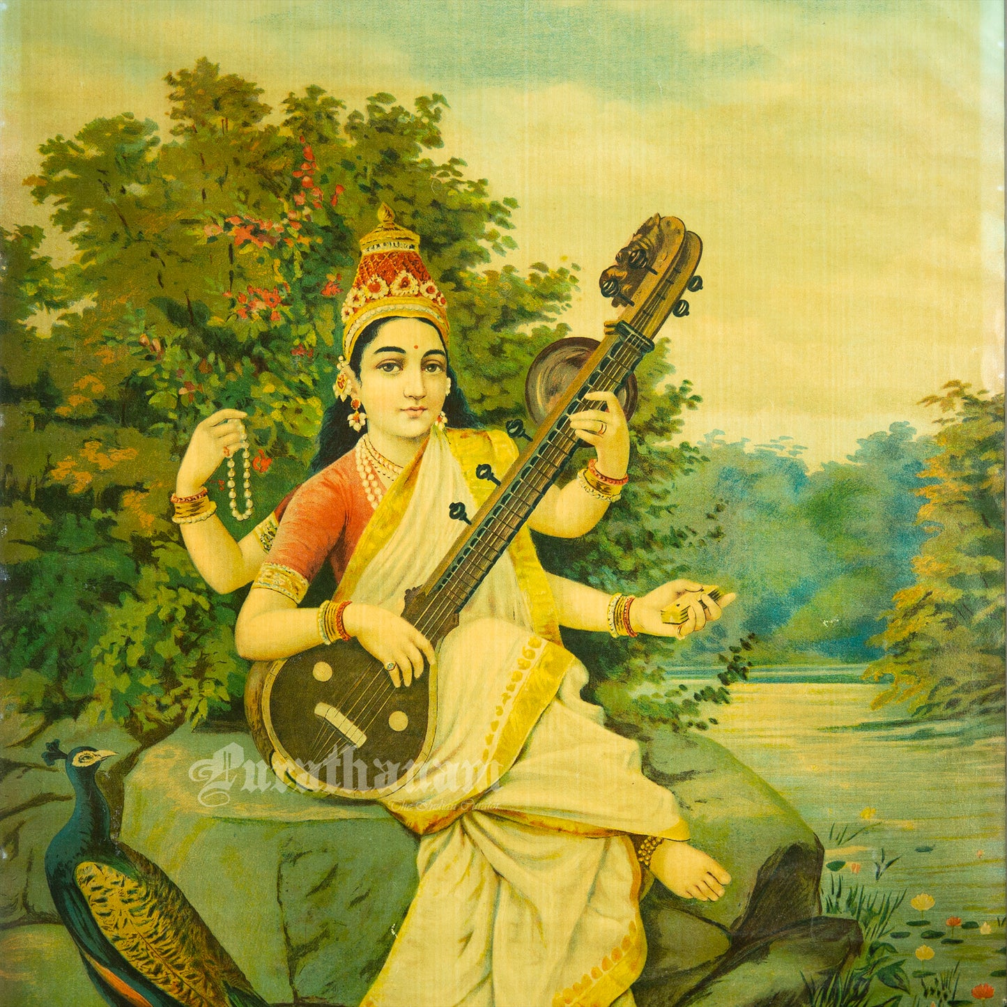 Saraswati - Oleograph Print (Ravi Varma)