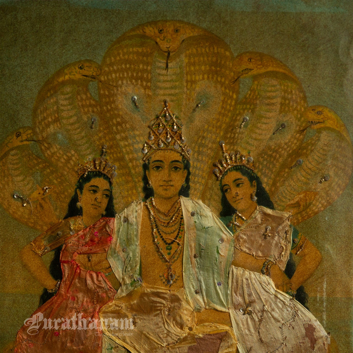 Shesh Narayan by Ravi Varma- Embellished Oleograph Print
