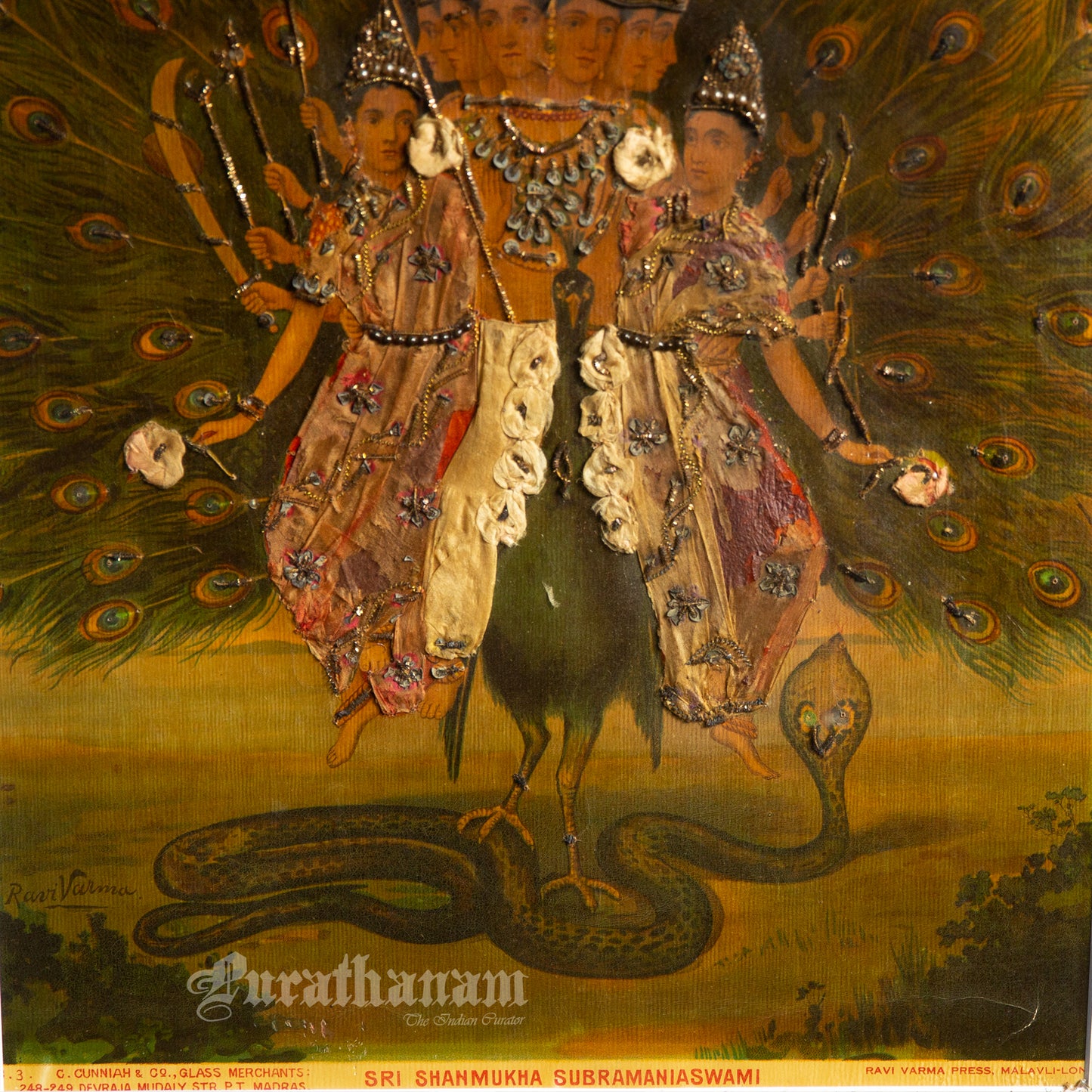 Shri Shanmukha Subramaniaswami by Ravi Varma- Embellished Oleograph Print