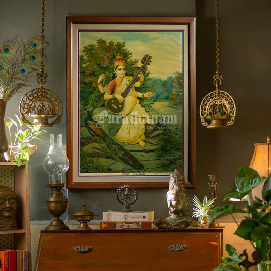 Saraswati - Oleograph Print (Ravi Varma)