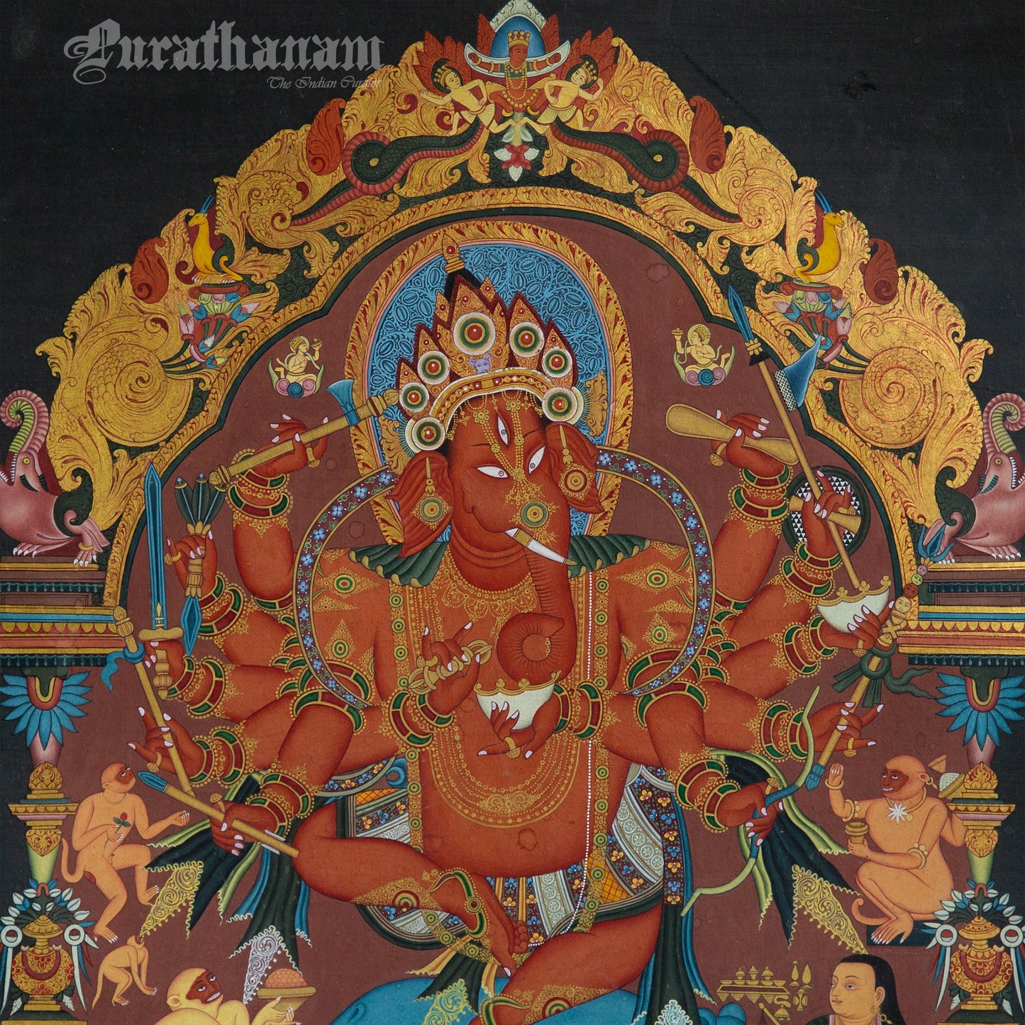 12-Armed Maha Rakta Ganapati - Tibetan thangka Art