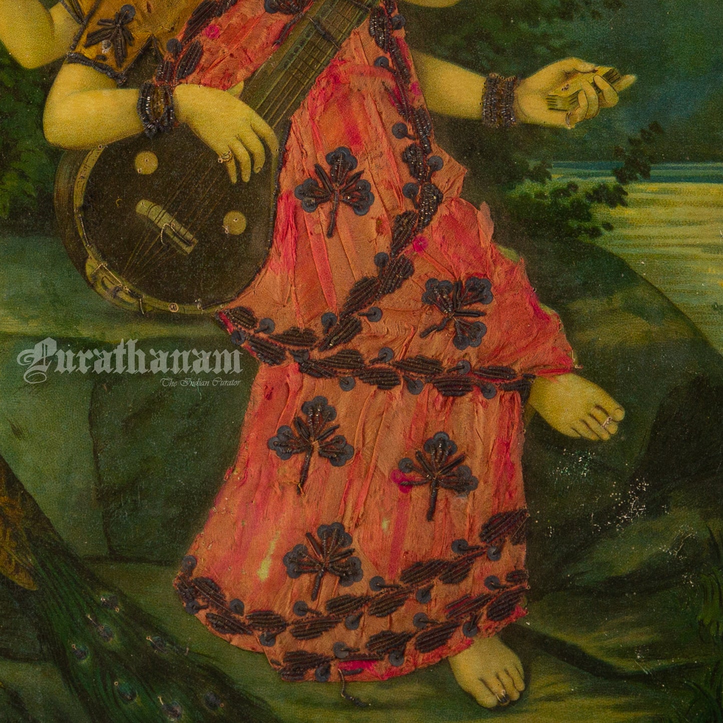 Saraswati by Ravi Varma - Oleograph Print - Enbellished