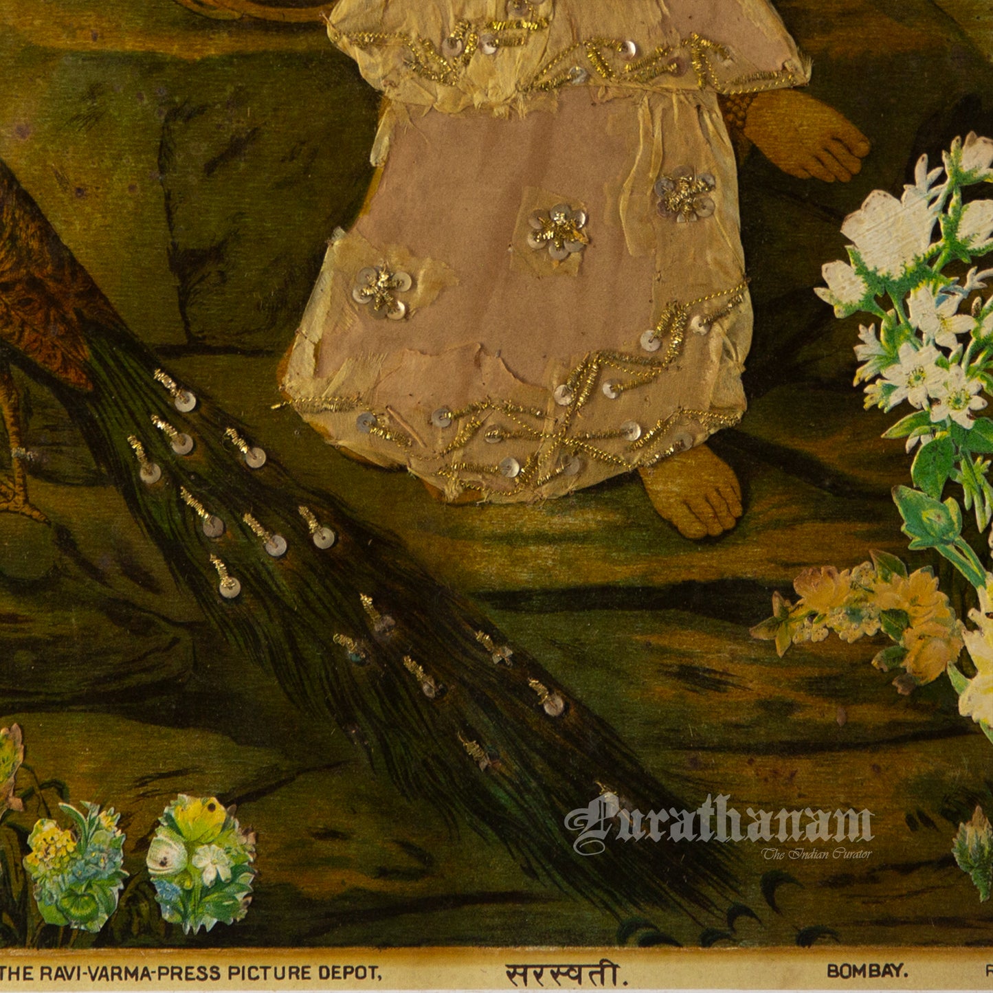 Saraswati by Ravi Varma - Oleograph Print - Enbellished