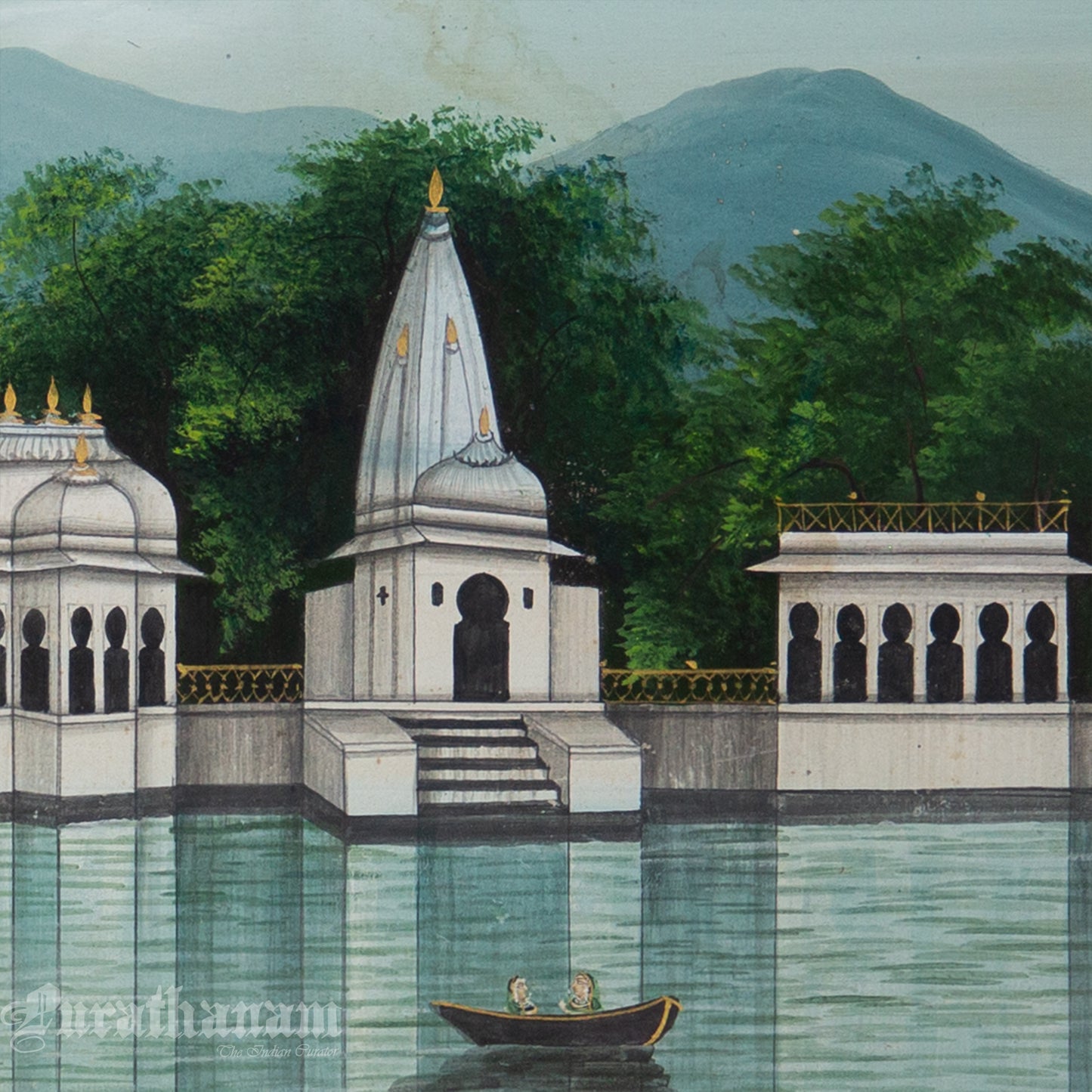 Radha Krishna - Nauka Vihar (Boat ride) watercolor Painting by Khubiram Gopilal