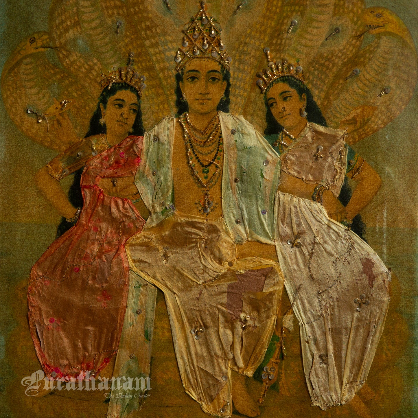 Shesh Narayan by Ravi Varma- Embellished Oleograph Print