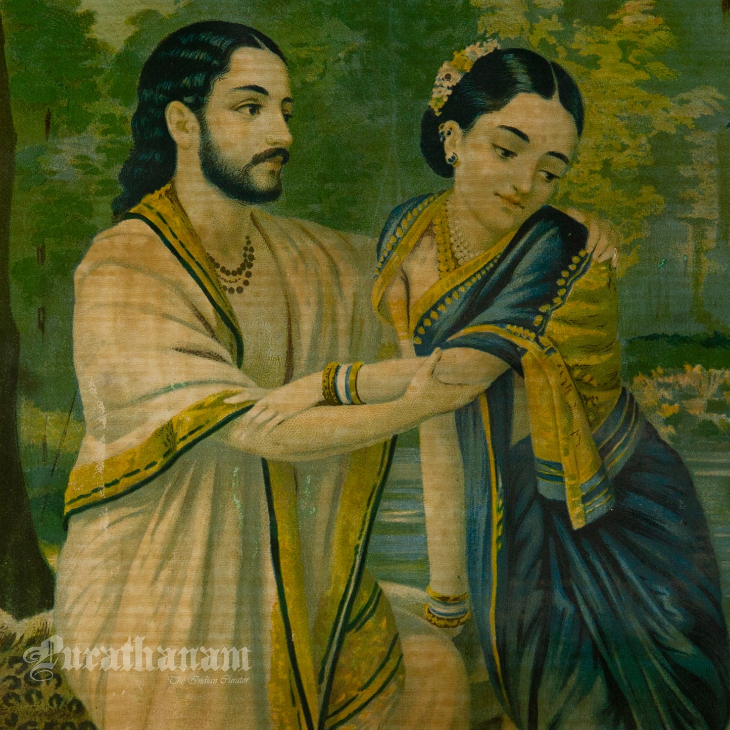 Arjun Subhadra by Ravi Varma - Oleograph Print Embellished