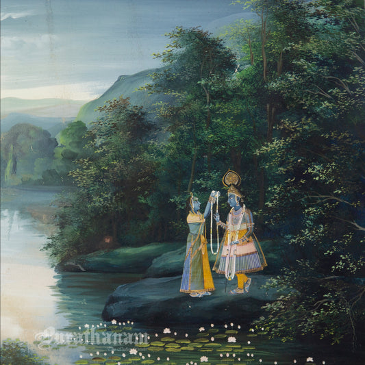 Radha Krishna - Parinay (Sacred bond) watercolor Painting by Khubiram Gopilal