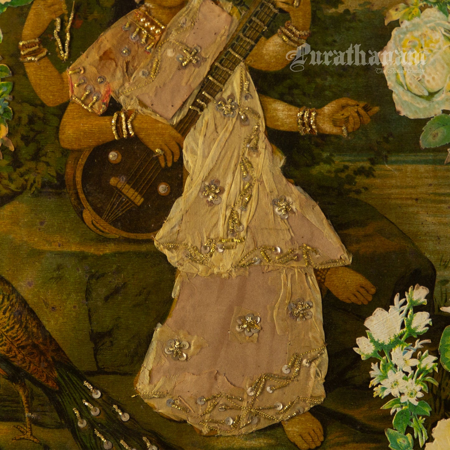 Saraswati by Ravi Varma - Oleograph Print - Enbellished