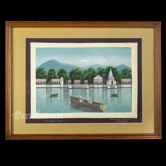 Radha Krishna  - Nauka Vihar (Boat ride) watercolor Painting by Khubiram Gopilal