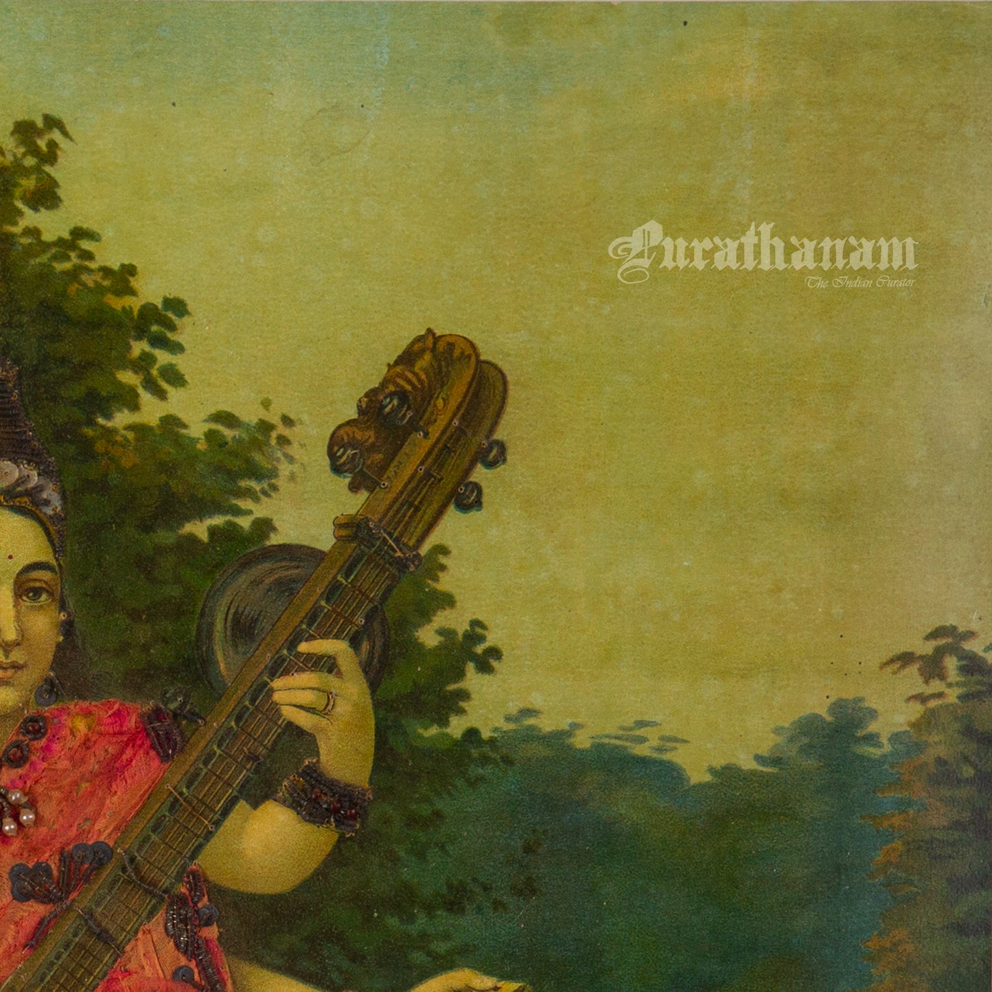 Saraswati by Ravi Varma - Oleograph Print - Enbellished