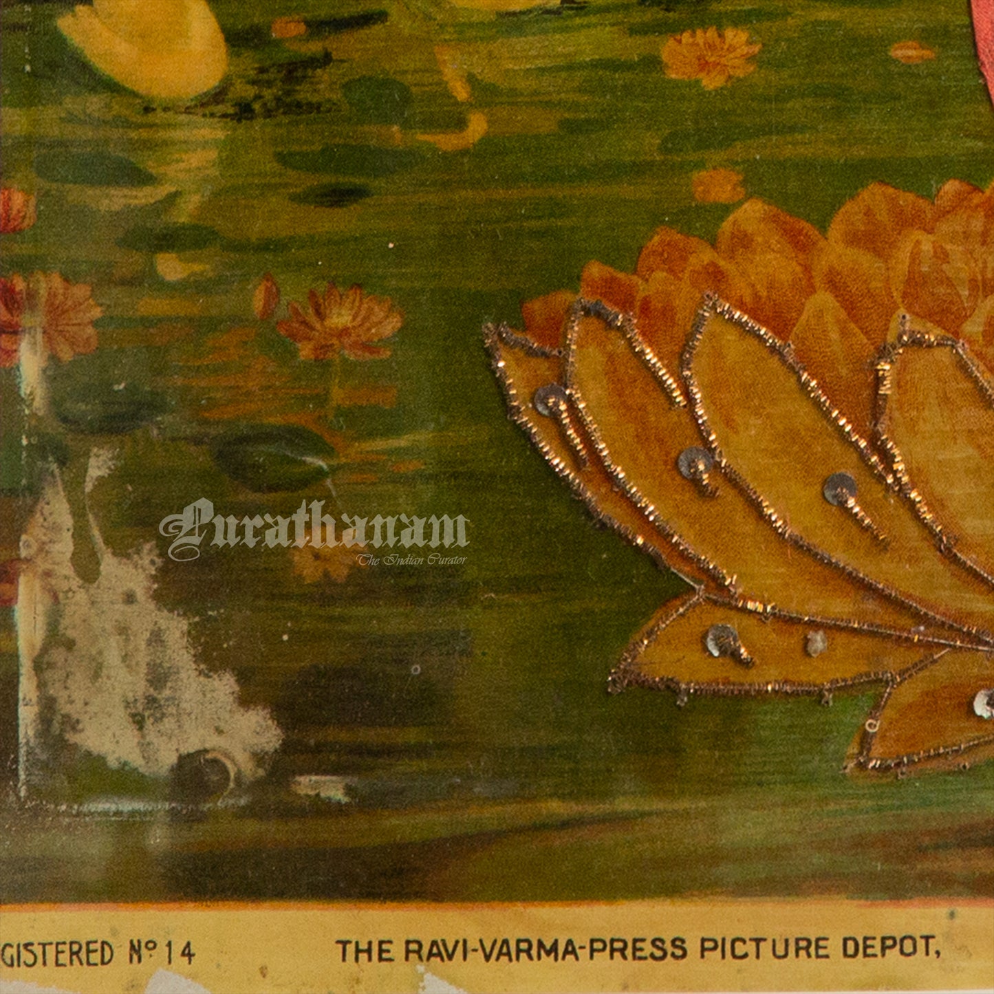 Lakshmi by Ravi Varma - Oleograph Print (Embellished)