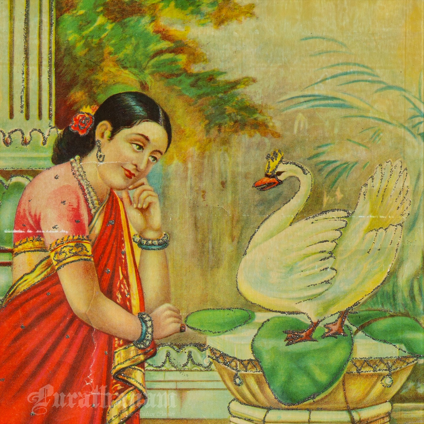 Hamsa Damayanti by Ravi Varma - Lithograph Print