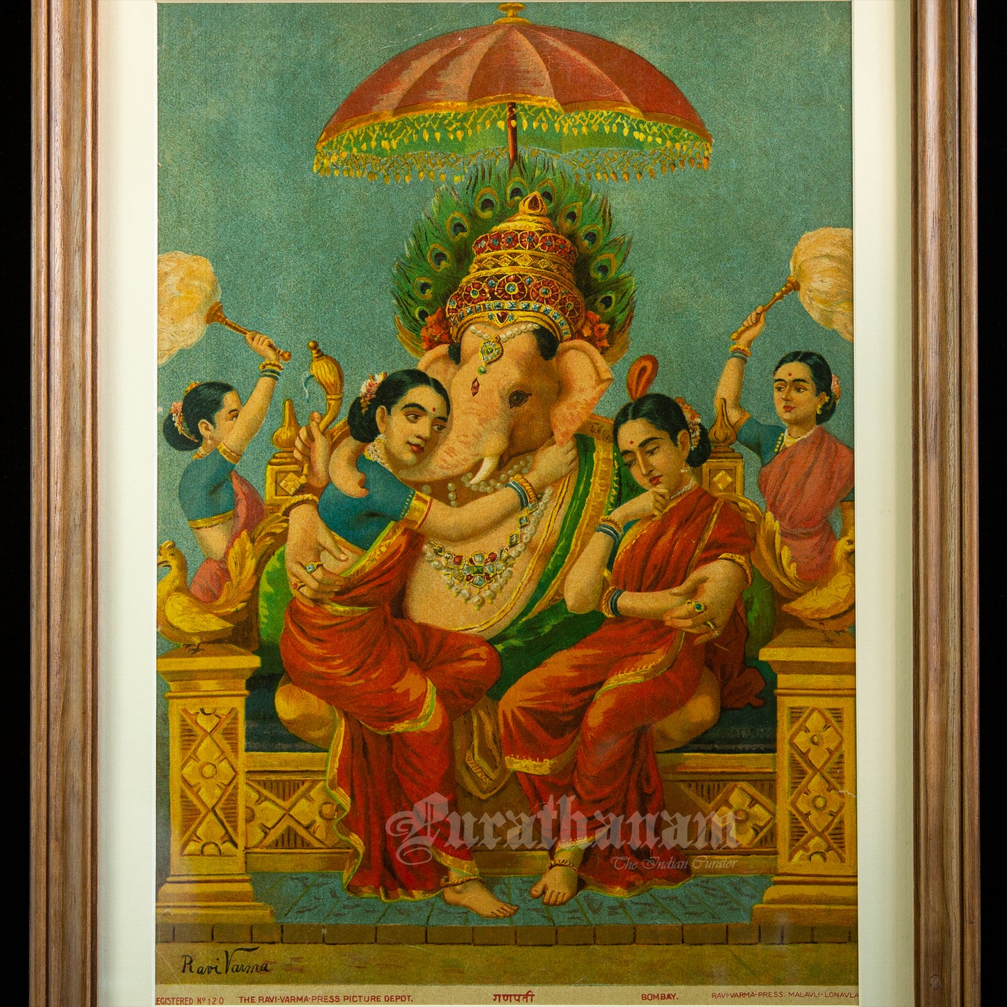 Riddhi Siddhi Ganapati by Ravi Varma (Oleograph Print)