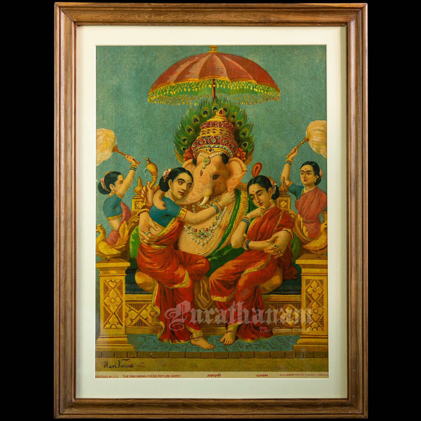 Riddhi Siddhi Ganapati by Ravi Varma (Oleograph Print)