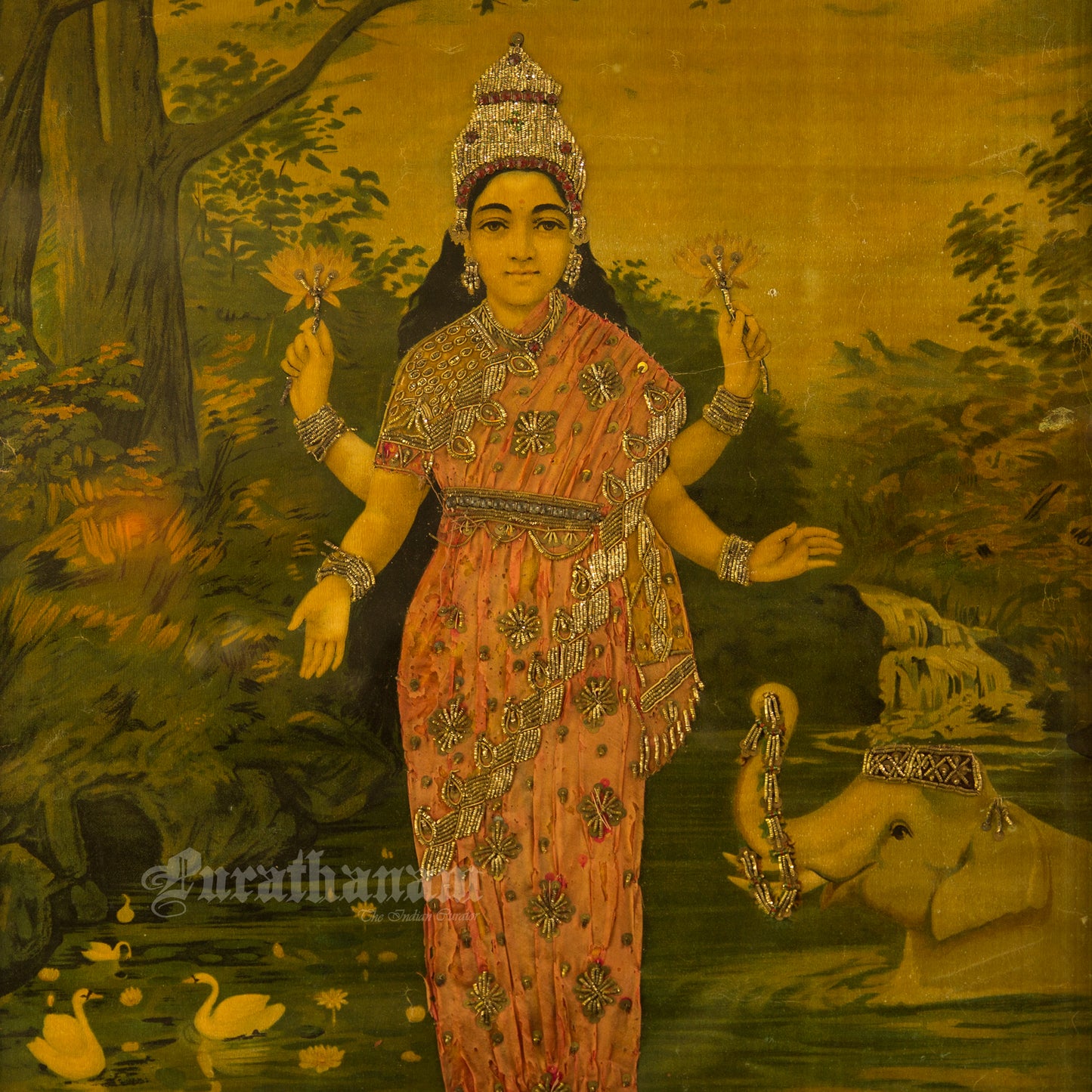 Lakshmi by Ravi Varma - Embellished