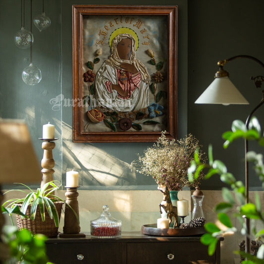 Mother Mary - Chromolithograph Print Embellished, London