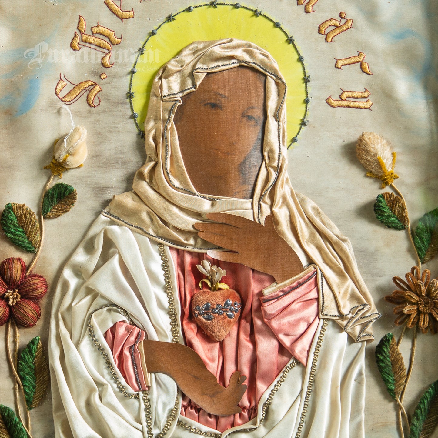 Mother Mary - Chromolithograph Print Embellished, London