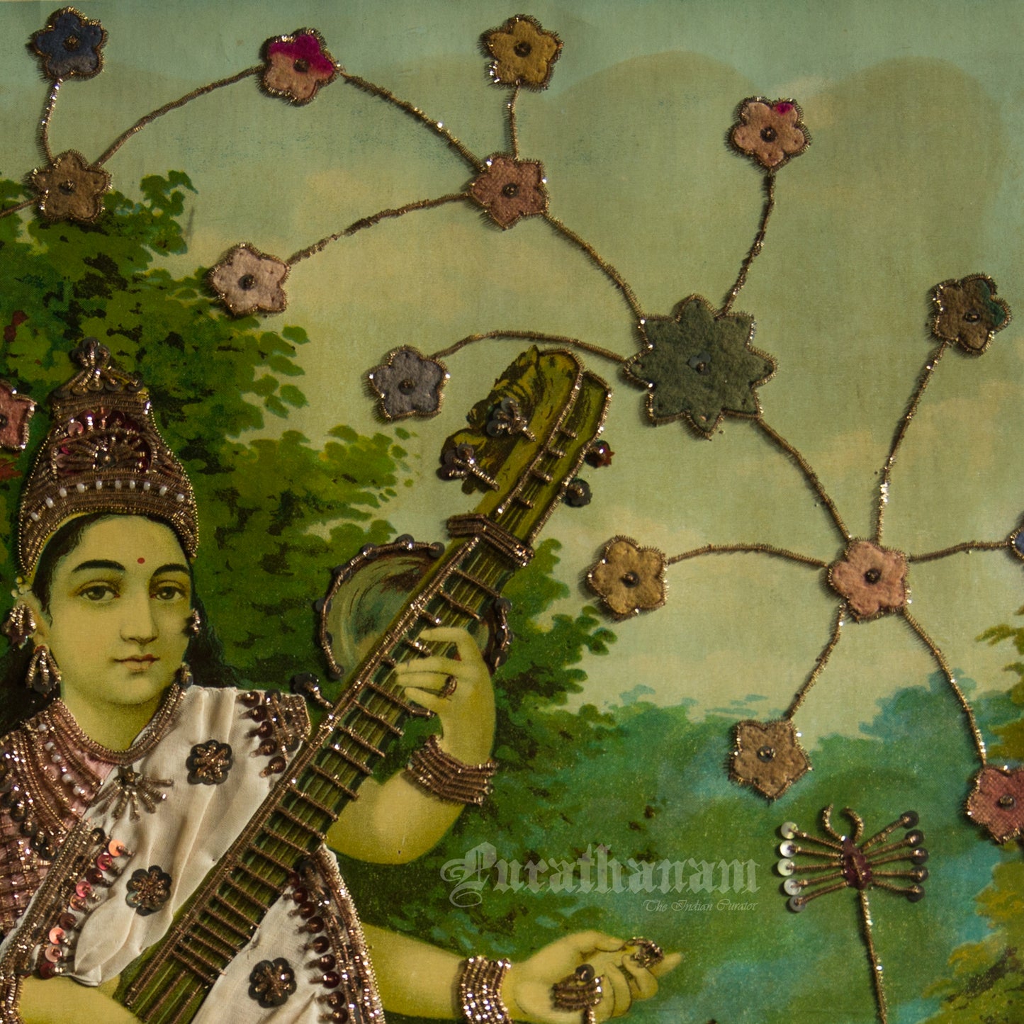 Saraswati by Ravi Varma - Embellished