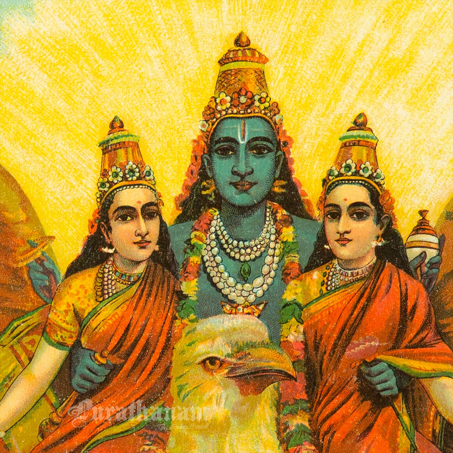 Vishnu Garudwahan by Ravi Varma - Lithograph Print