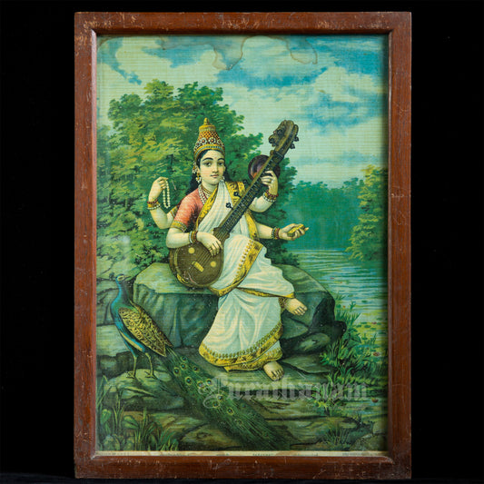 Saraswati - Oleograph Print (Ravi Varma)