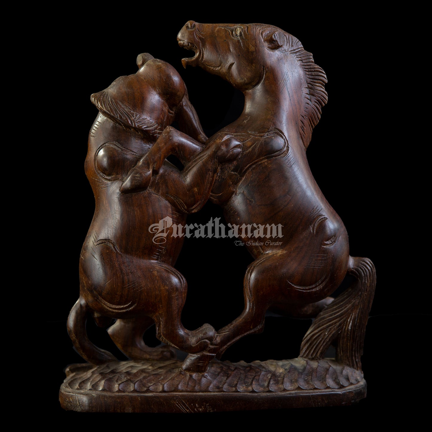 Horse Lion fight Wooden Sculpture- Rose wood (made of single block)