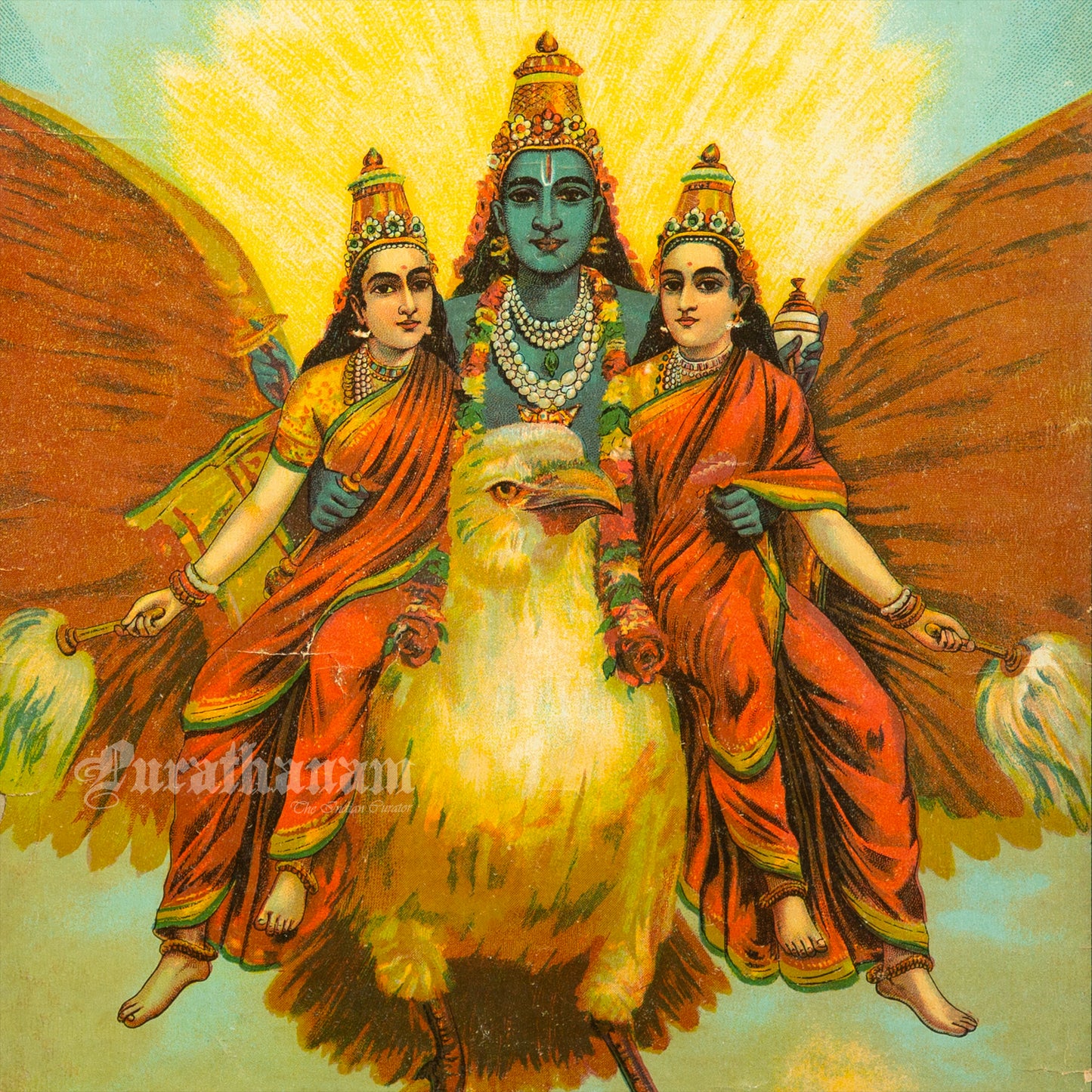 Vishnu Garudwahan by Ravi Varma - Lithograph Print